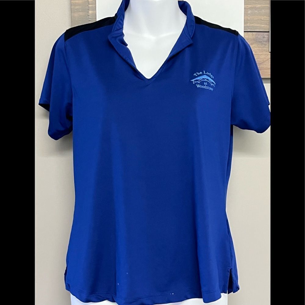 Bermuda Sands Cobalt Blue V-Neck Women’s Short Sleeve Wick Away Golf Shirt-Small